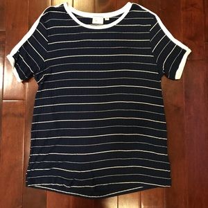 Anthropologie Blue White Ribbed Short Sleeve Shirt